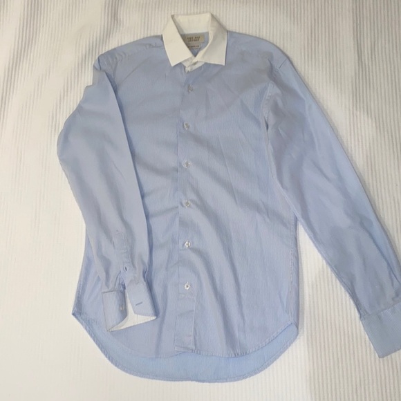 Zara Mens Blue and White Mens Tailored Fit Dress Button Down w/ White collar - Picture 1 of 6